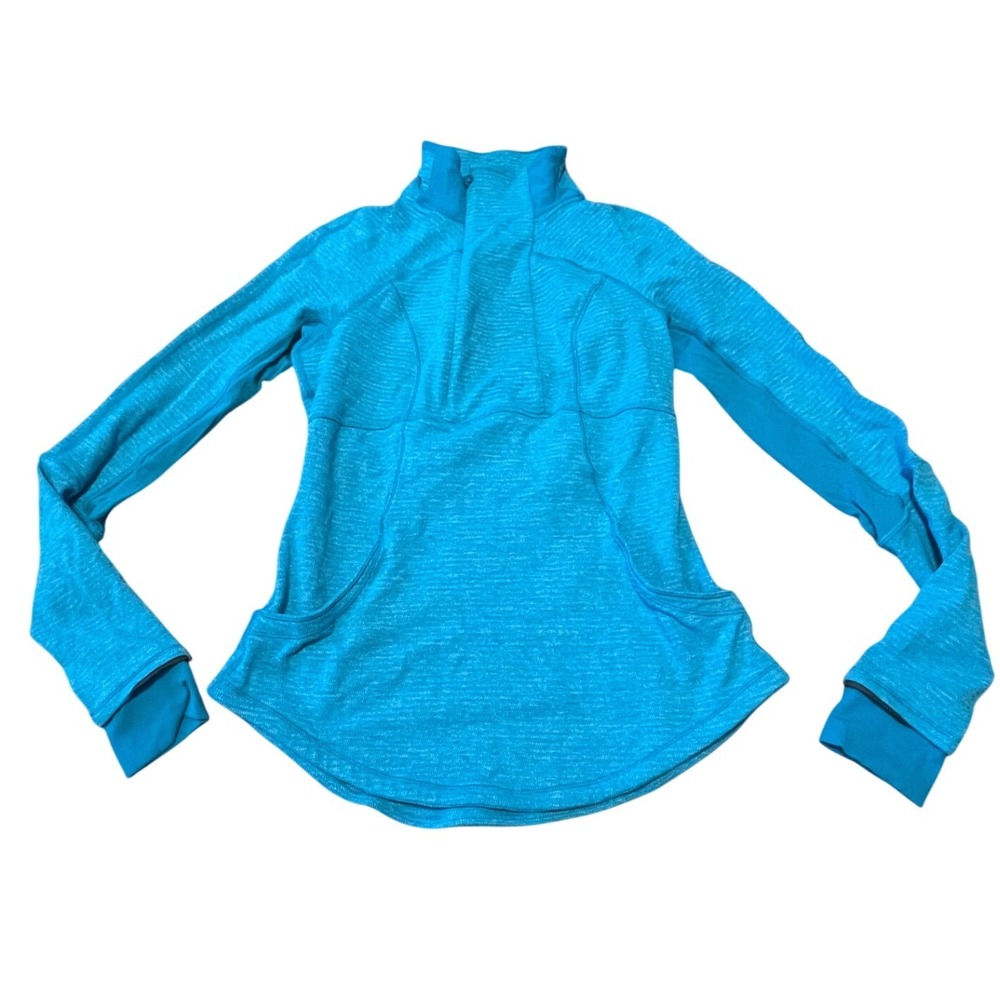 Lululemon Base Runner 1/2 Zip Pullover Blue Heathered Running Top Size 8